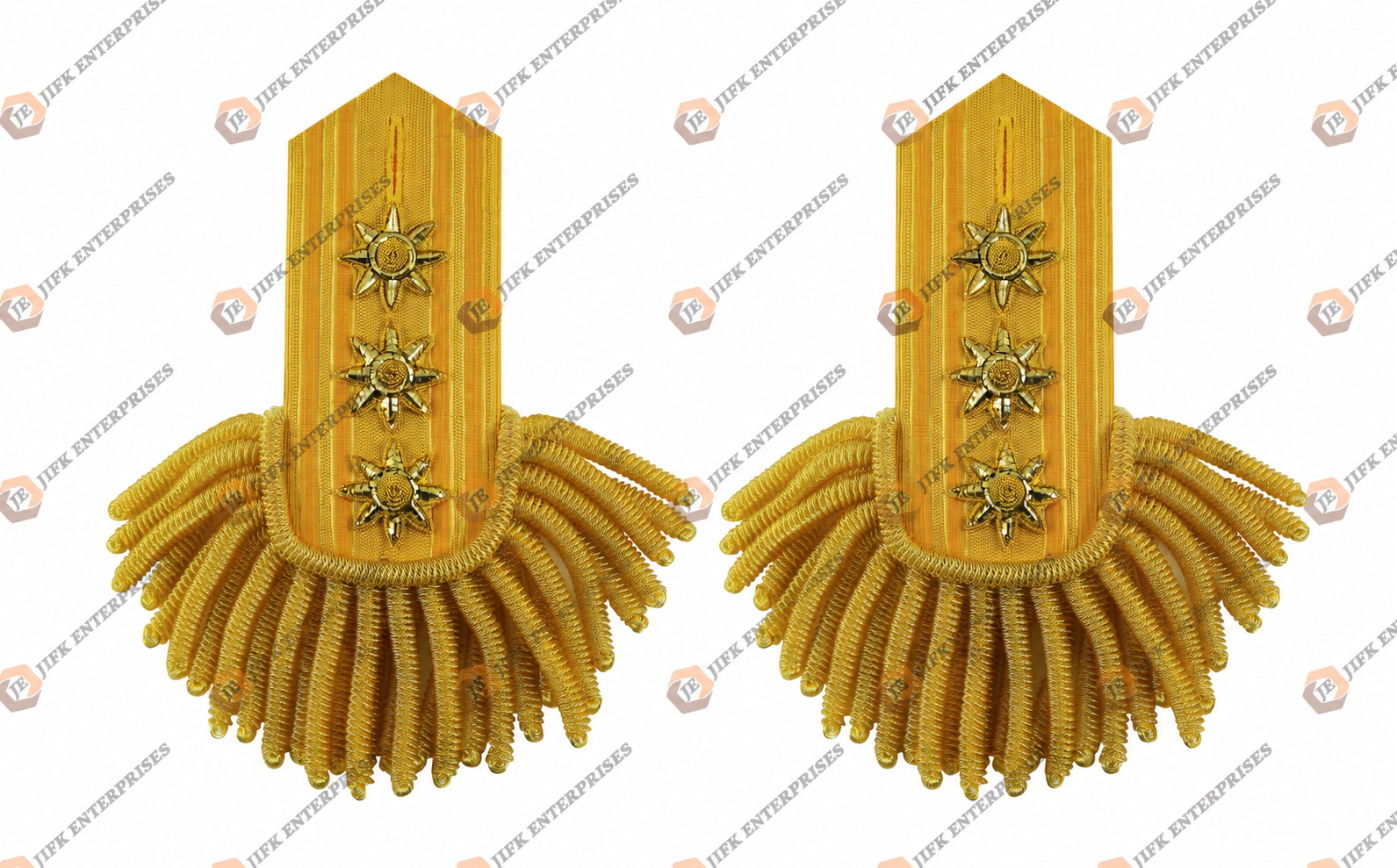 Gold Bullion Fringe 3-Star Military Epaulettes (Pair)